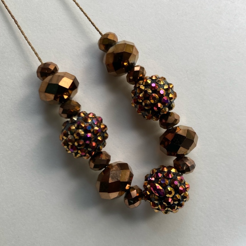 Copper Pink Brown Metallic Crystals Ball & Beads Necklace 17-20”